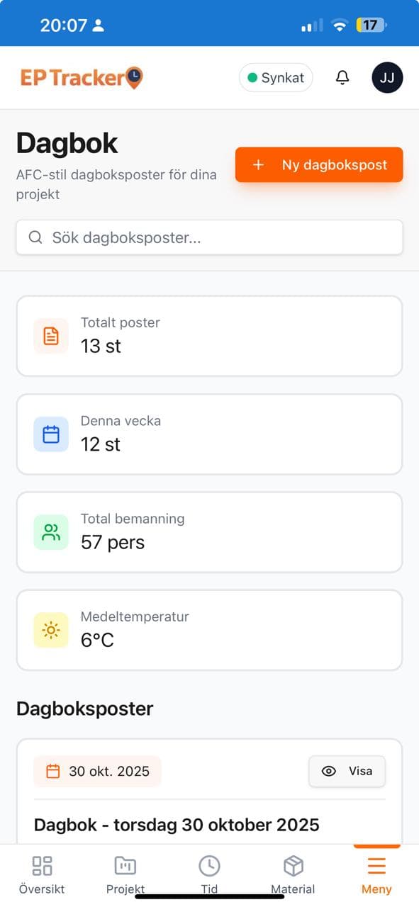 EP-Tracker dagbok funktion